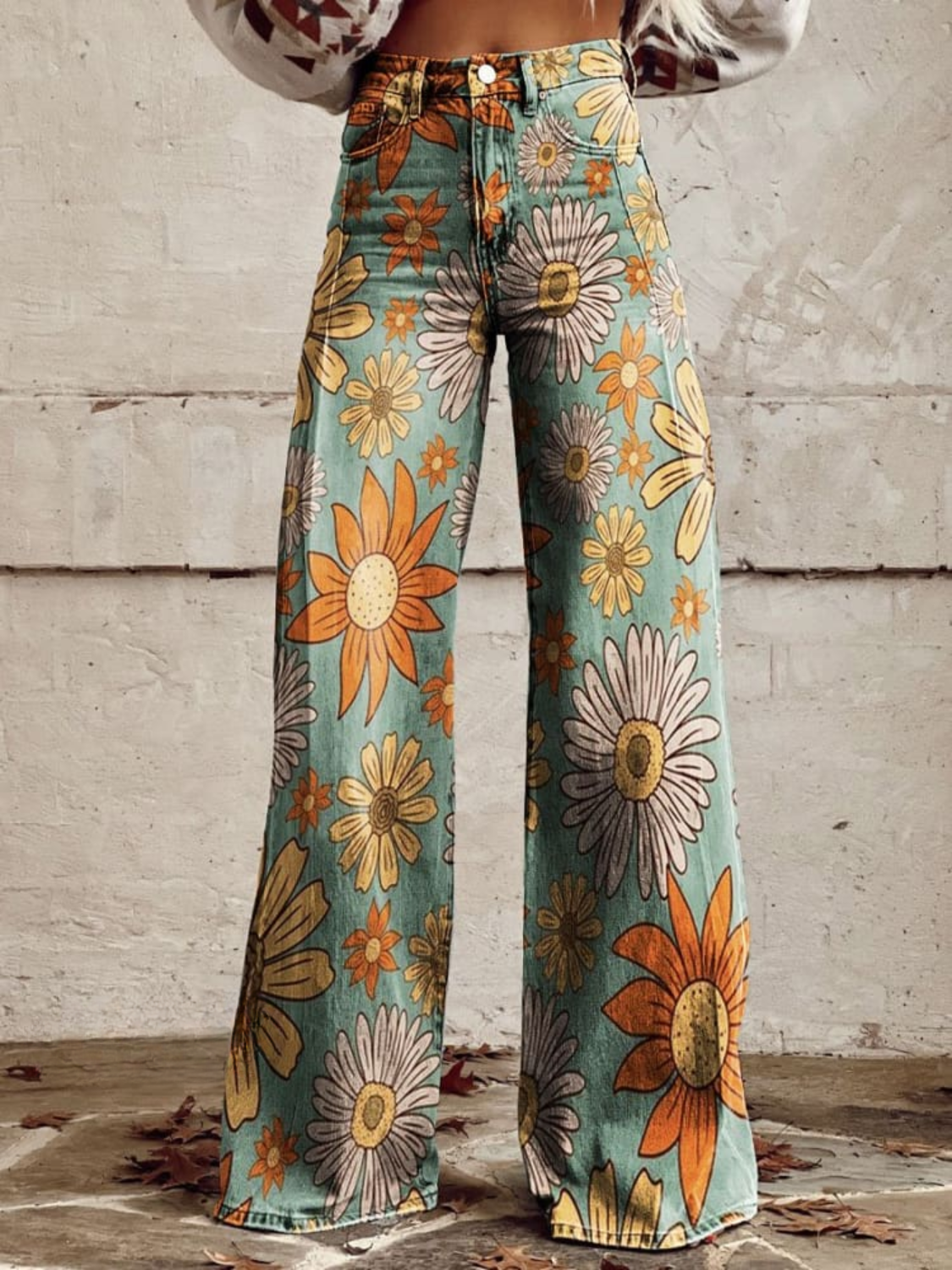 CIRILLA | SPODNIE PALAZZO Z WZOREM W STYLU VINTAGE